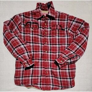 Wrangler Jacket Mens M Red Sherpa‎ Fleece Flannel Button Up Work Heavy Shacket